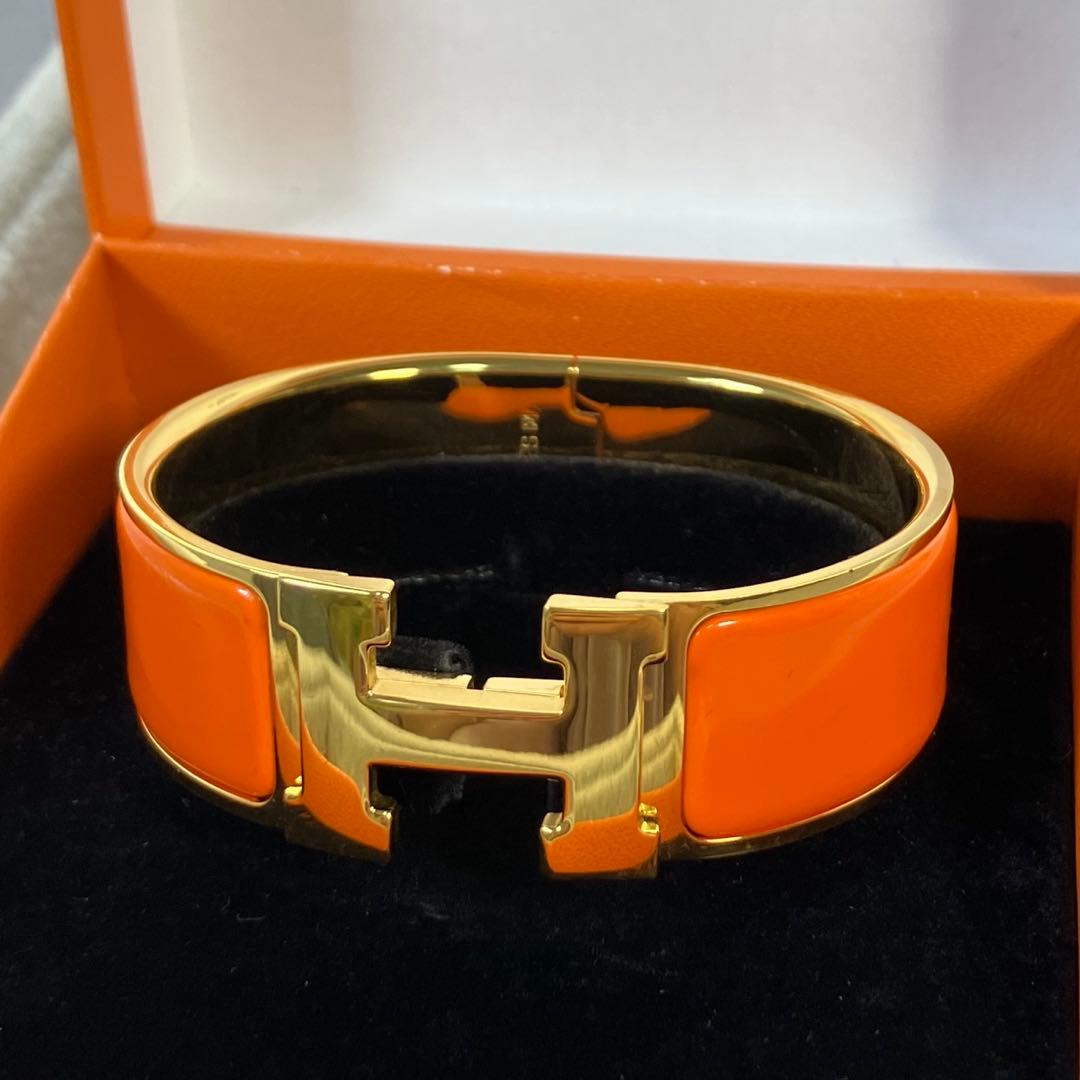 【美品】HERMES オレンジ \"H\"金具のブレスレット　希少