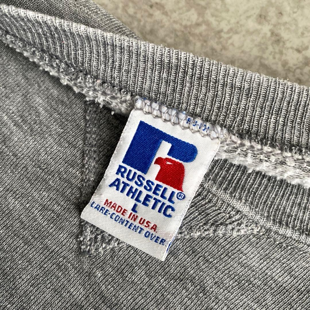 神シルエット無双カラー80s90sラッセル前V無地スウェットUSAX製Lグレー