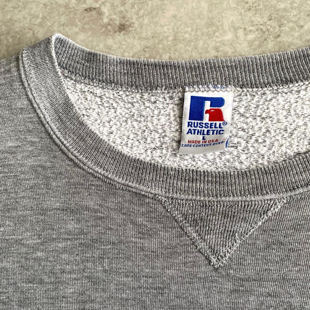 神シルエット無双カラー80s90sラッセル前V無地スウェットUSAX製Lグレー
