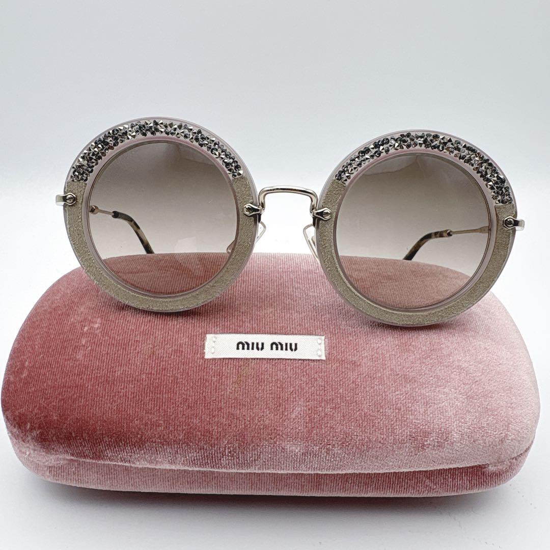 完売品✨MIUMIU サングラス　ラウンド型　ビジュー　グリッター　マーブル柄