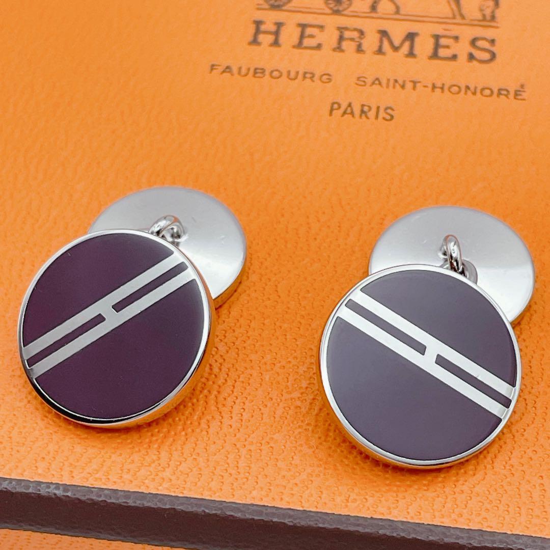 HERMES カフリンクス　サークル　Hロゴ　カフス　エルメス　ブラック