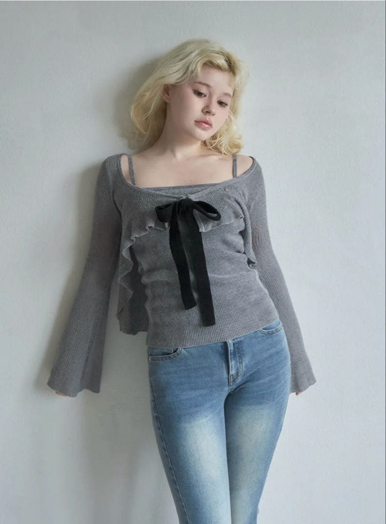 トップス andmary emma knit flare cardigan set