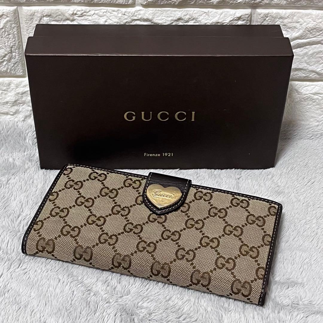 人気✨GUCCI グッチ 長財布 GG柄 キャンバス ラブリーハート ゴールド