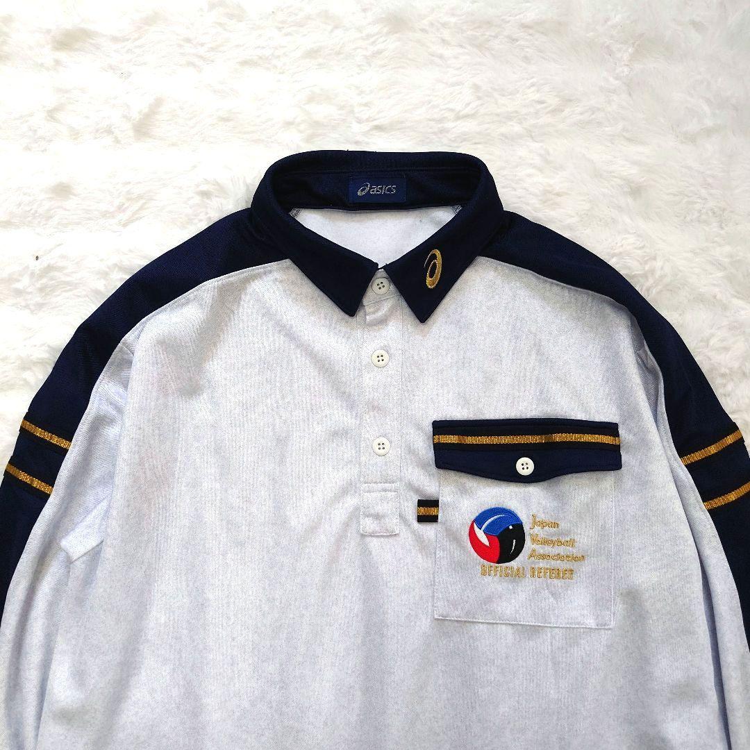 【良品】asics 日本バレーボール協会 長袖ポロシャツ グレー Mサイズ