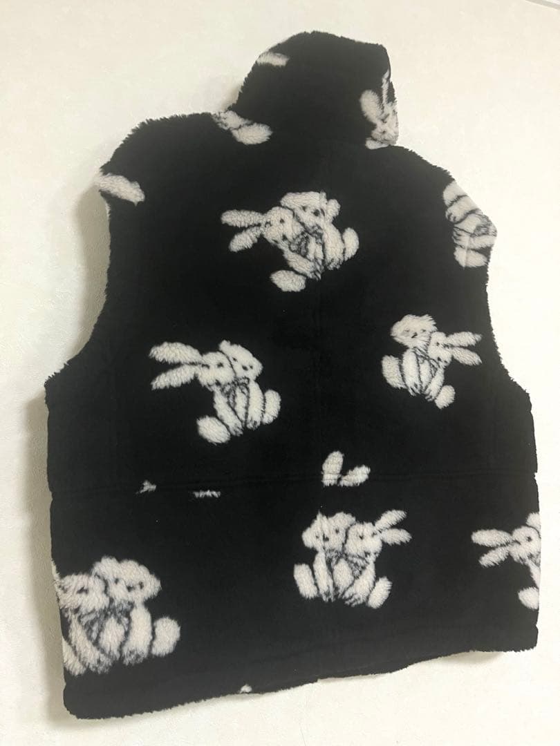 mukzin ムクジン 黒ファー L クマ柄 ベスト 柄物 熊 動物 ブラック