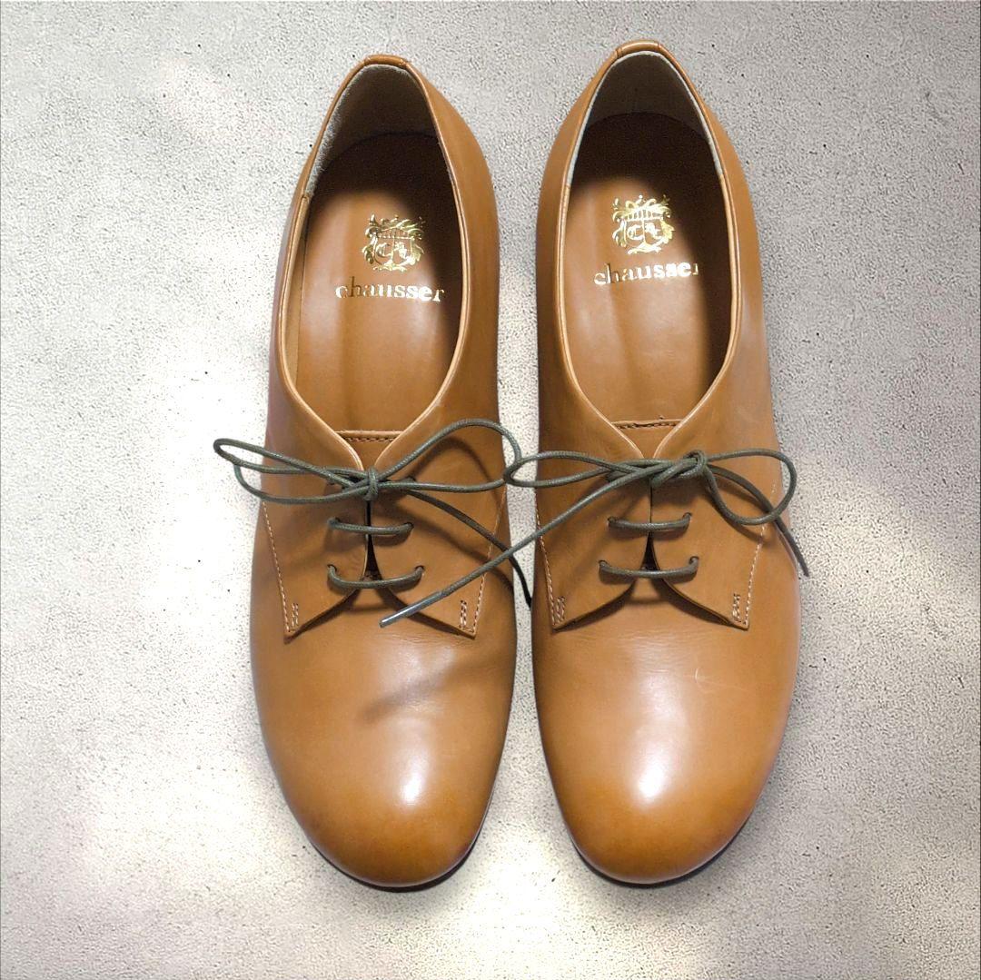 未使用☆chausser　ショセ　レースアップパンプス　レザーシューズ　日本製