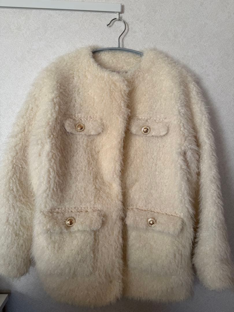  Faux Fur Coat ecru Sサイズ