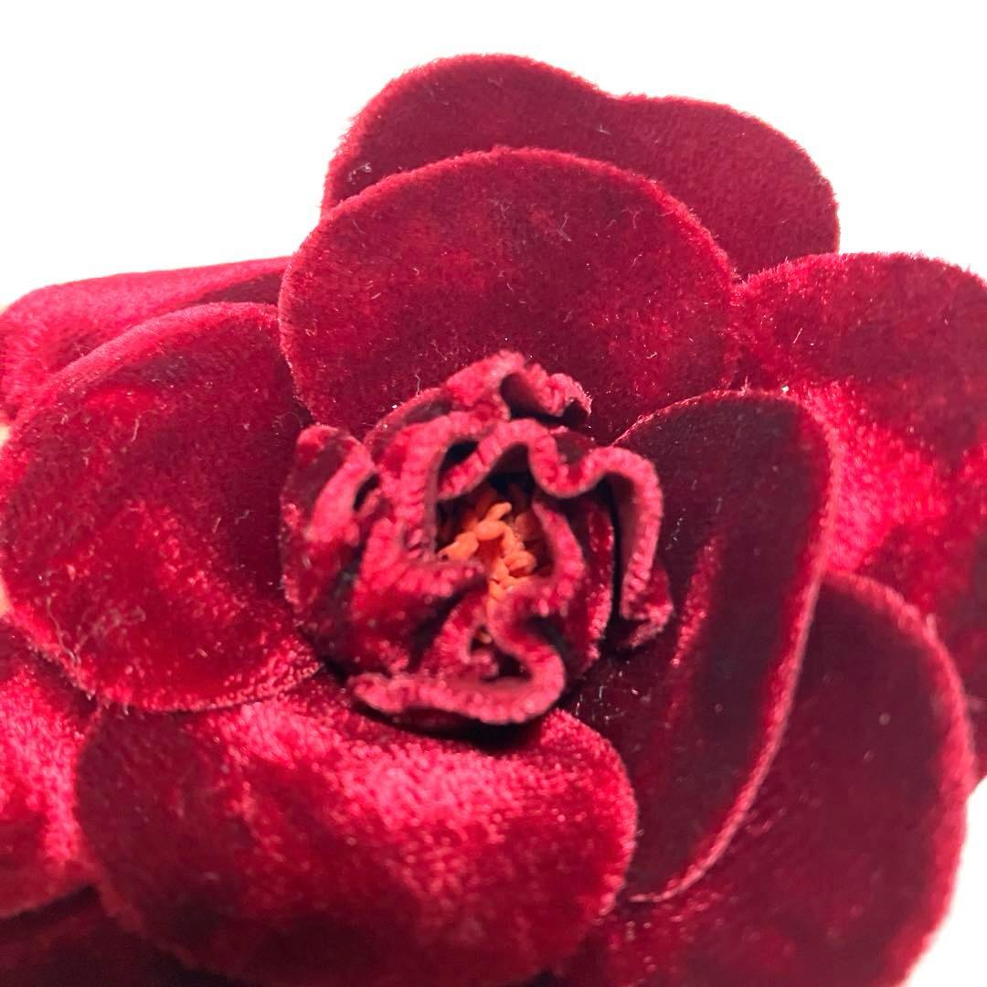 【ヴィンテージ】シャネル カメリア コサージュ ベロア ワインレッド