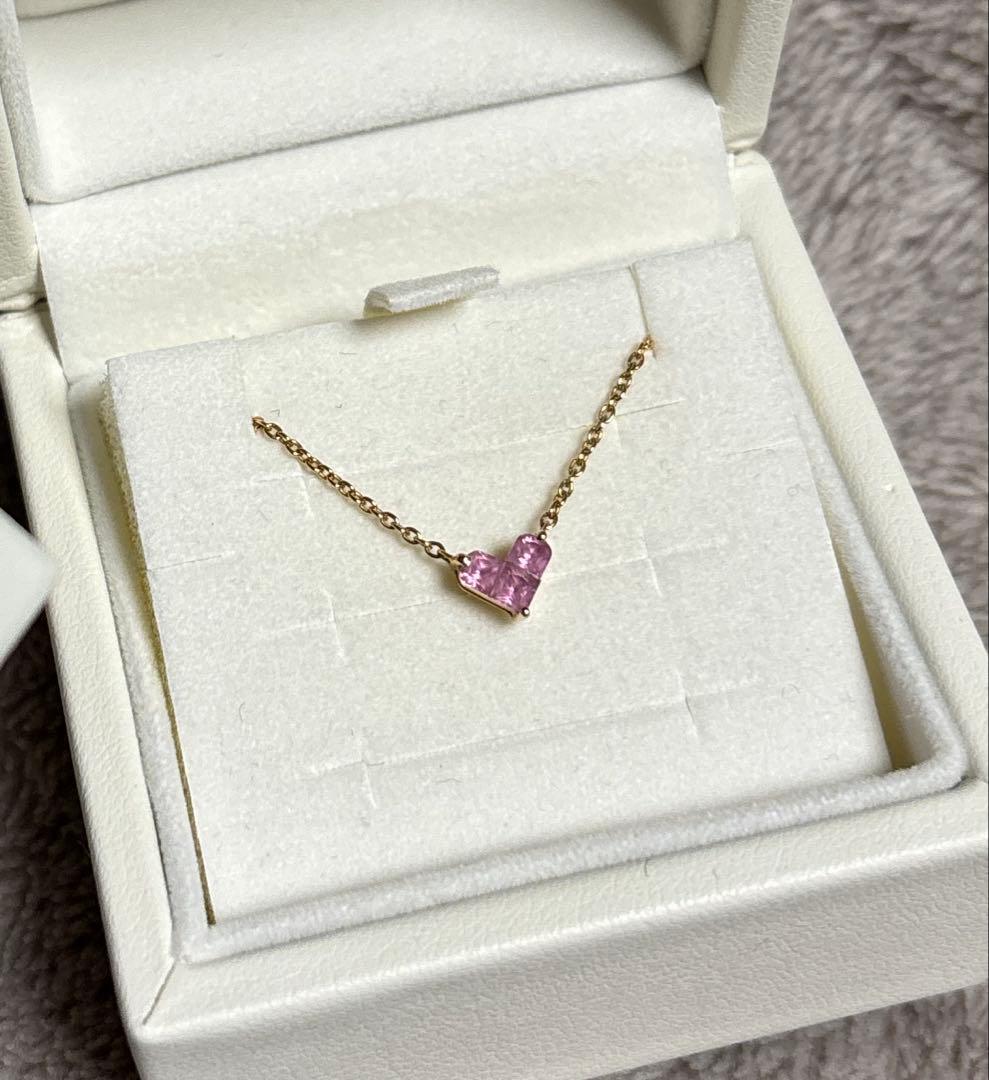 美品☆4℃ ピンクハートネックレス k18 0.26ct