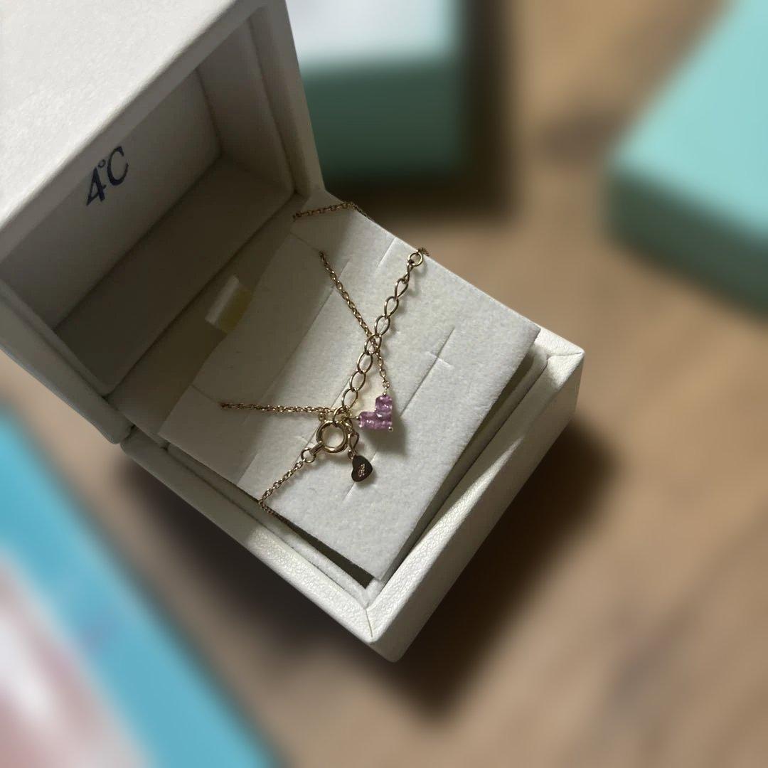 美品☆4℃ ピンクハートネックレス k18 0.26ct