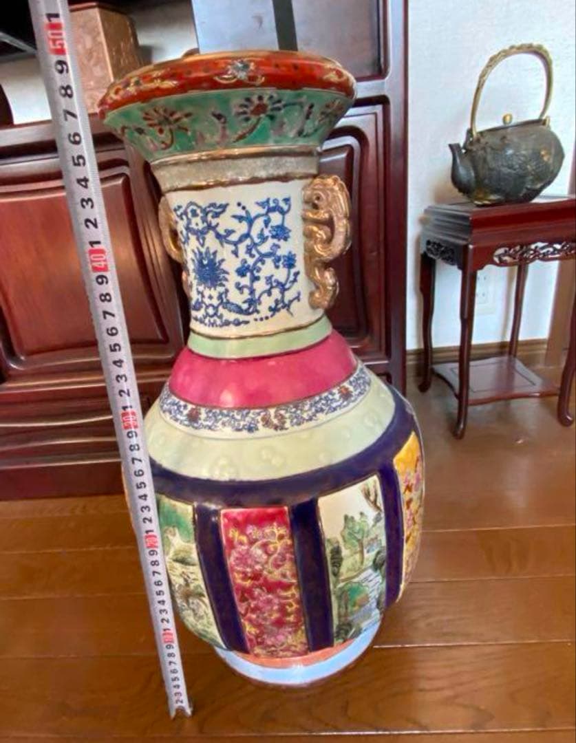 中国清末民国時代　山水人物　粉彩大花瓶　高さ49cm