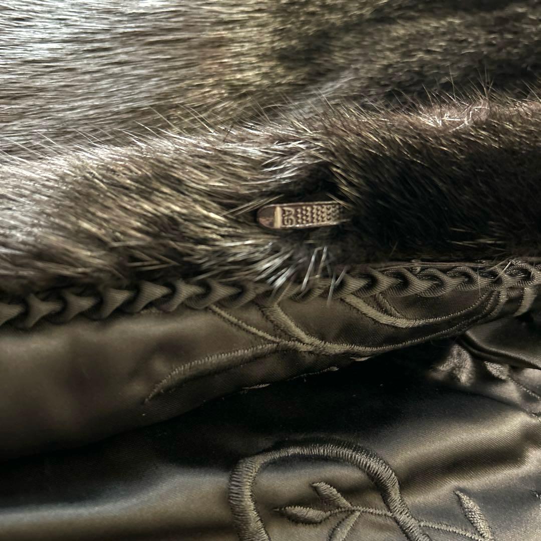 【SAGAMINK サガミンク】ファーコート（フリー）花刺繍　ブラック　銀タグ