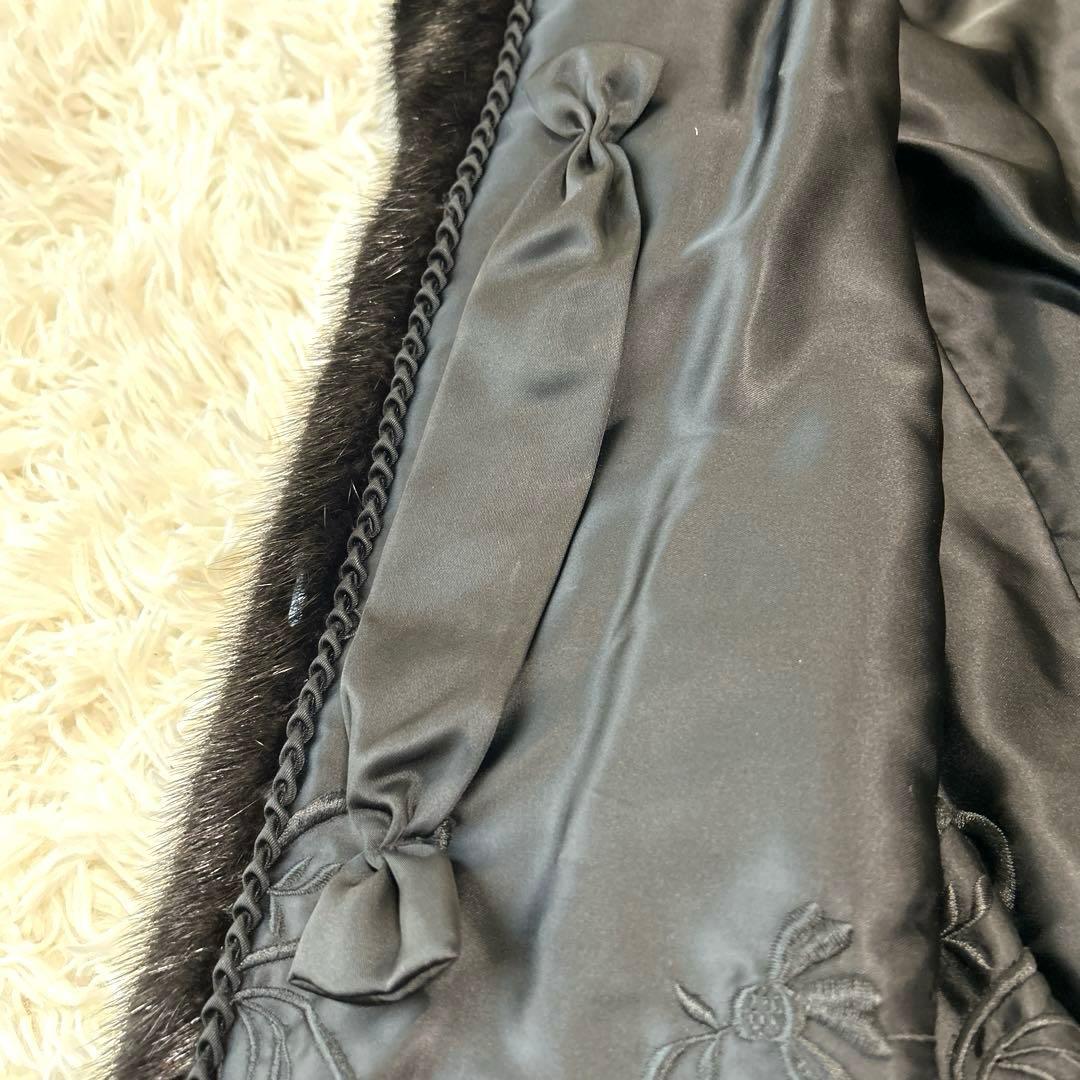 【SAGAMINK サガミンク】ファーコート（フリー）花刺繍　ブラック　銀タグ