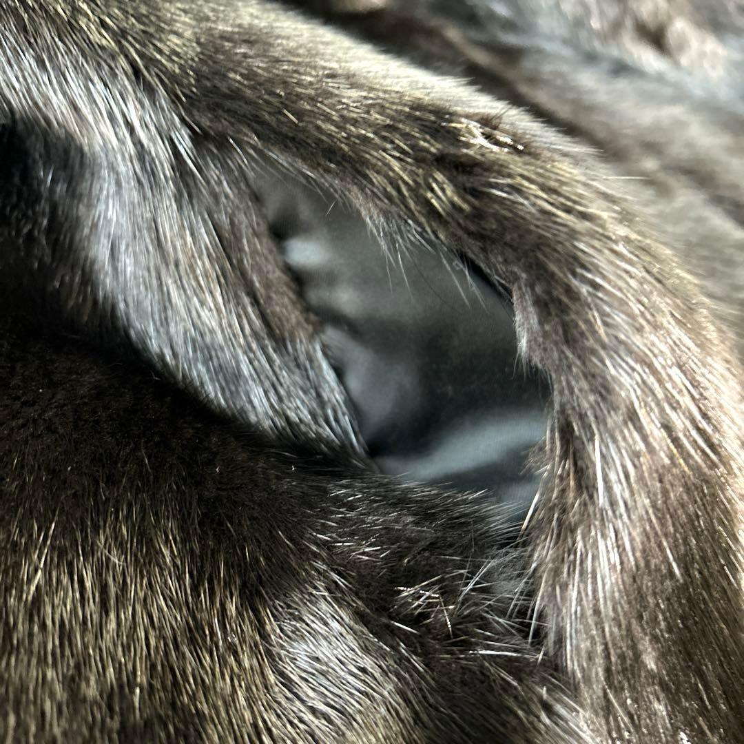 【SAGAMINK サガミンク】ファーコート（フリー）花刺繍　ブラック　銀タグ