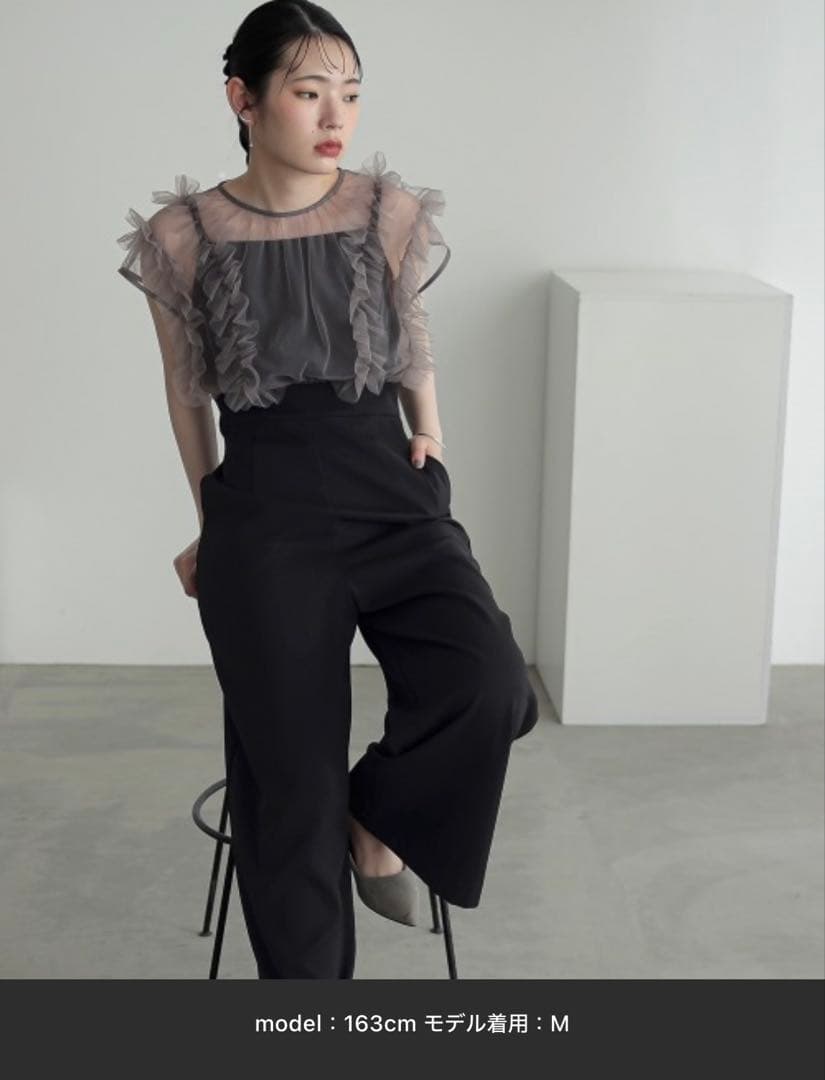 【美品】Callarus チュールフリル使いデザインオールインワンパンツドレスM