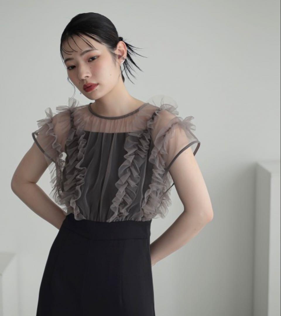 【美品】Callarus チュールフリル使いデザインオールインワンパンツドレスM