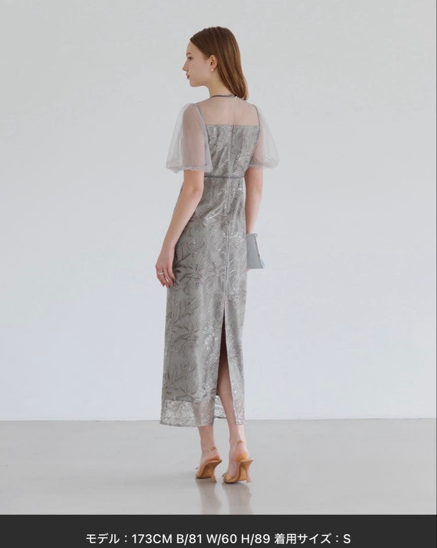【LEJA】アシンメトリーシアーフラワードレスワンピース パーティードレス