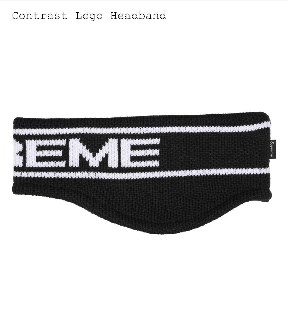 帽子 supreme Contrast Logo Headband Black