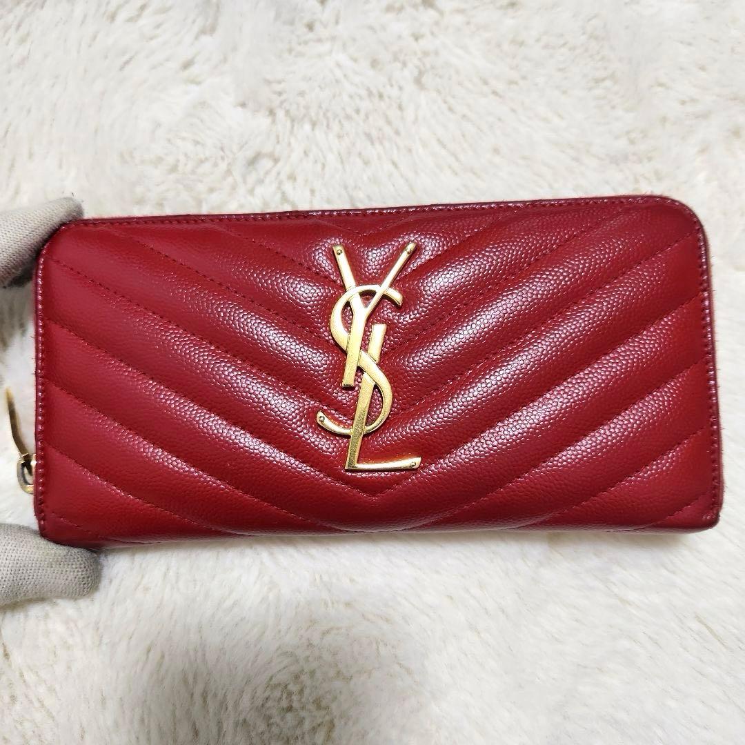 ✨極美品✨サンローラン　長財ラウンドファスナー カサンドラ　キャビアスキン　赤