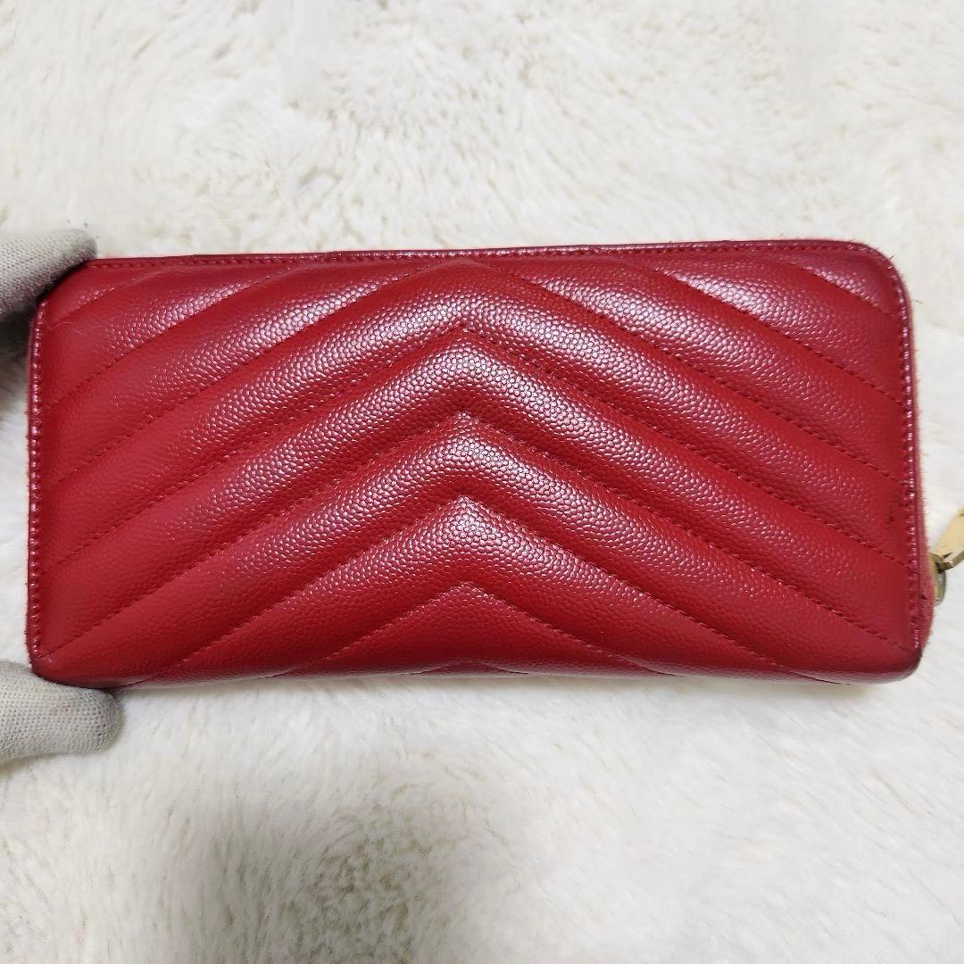 ✨極美品✨サンローラン　長財ラウンドファスナー カサンドラ　キャビアスキン　赤