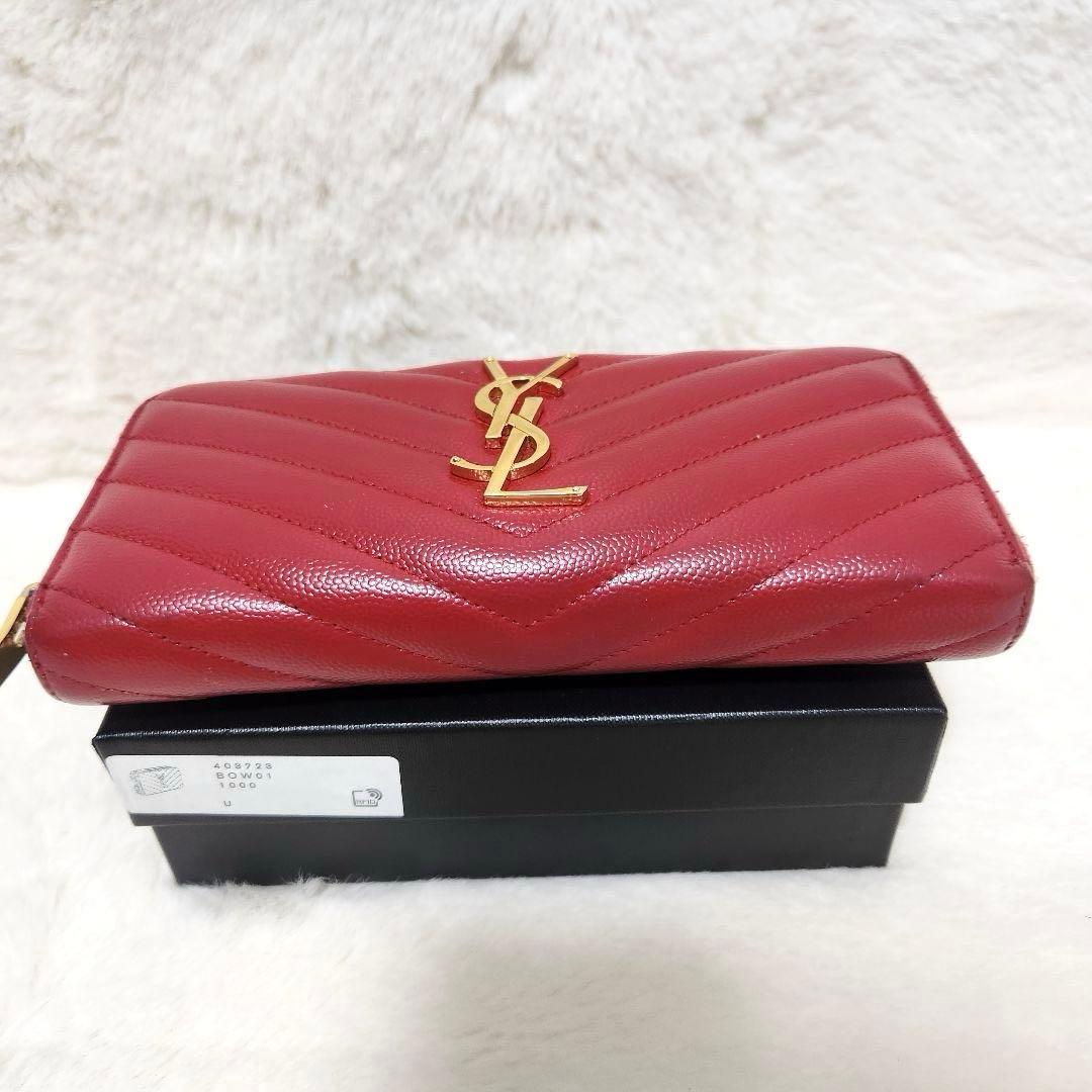 ✨極美品✨サンローラン　長財ラウンドファスナー カサンドラ　キャビアスキン　赤