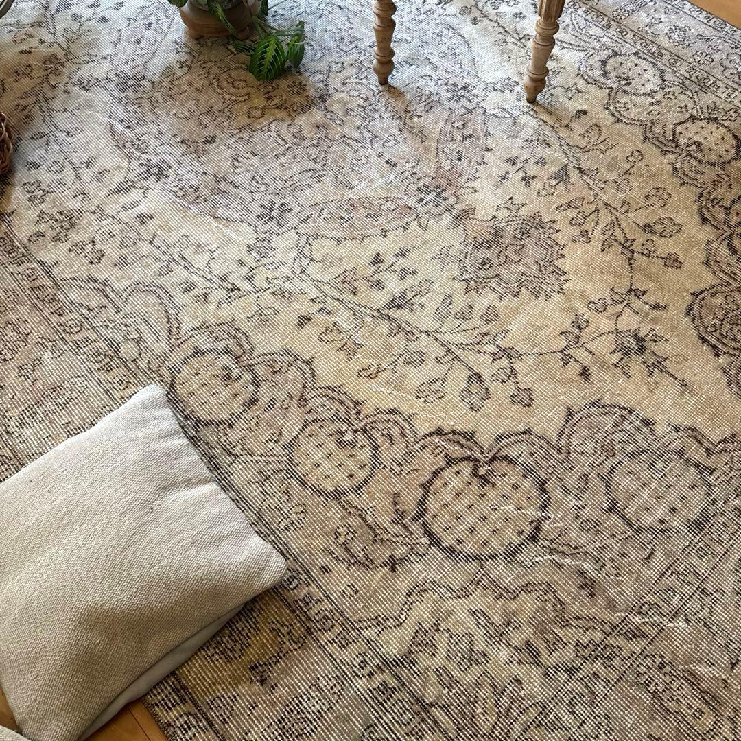 超大判168×263ナチュラルクリームブラウン　メダリオントルコヴィンテージラグ