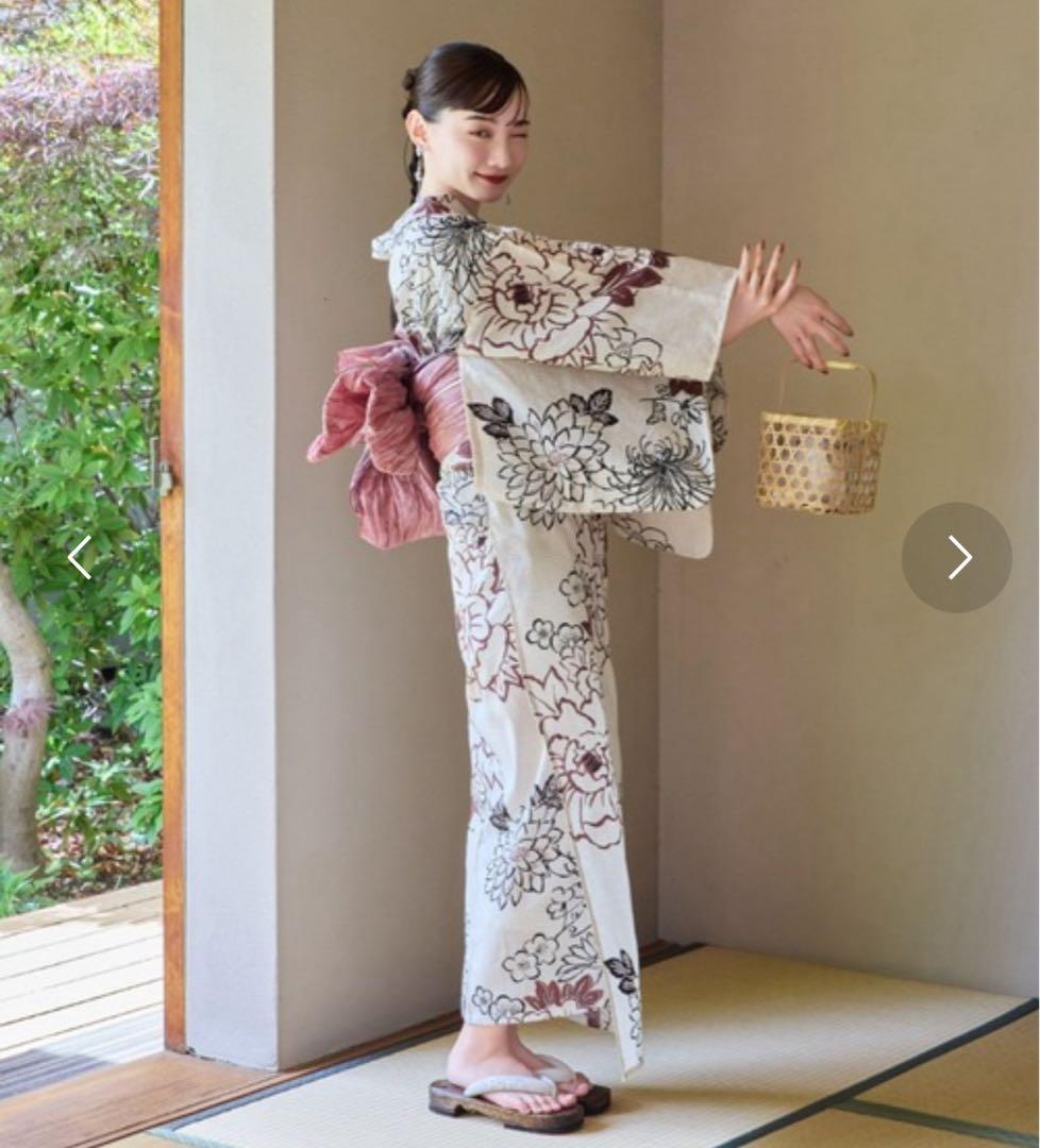 【新品・未使用】hinari × utatane コラボ浴衣セット　牡丹ボルドー