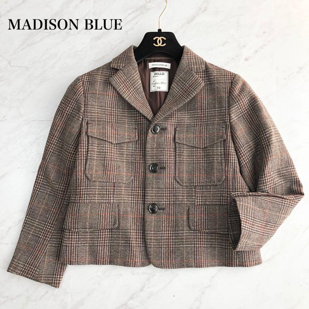 未使用級❤️22AW マディソンブルー テーラードジャケット　チェック　ブラウン