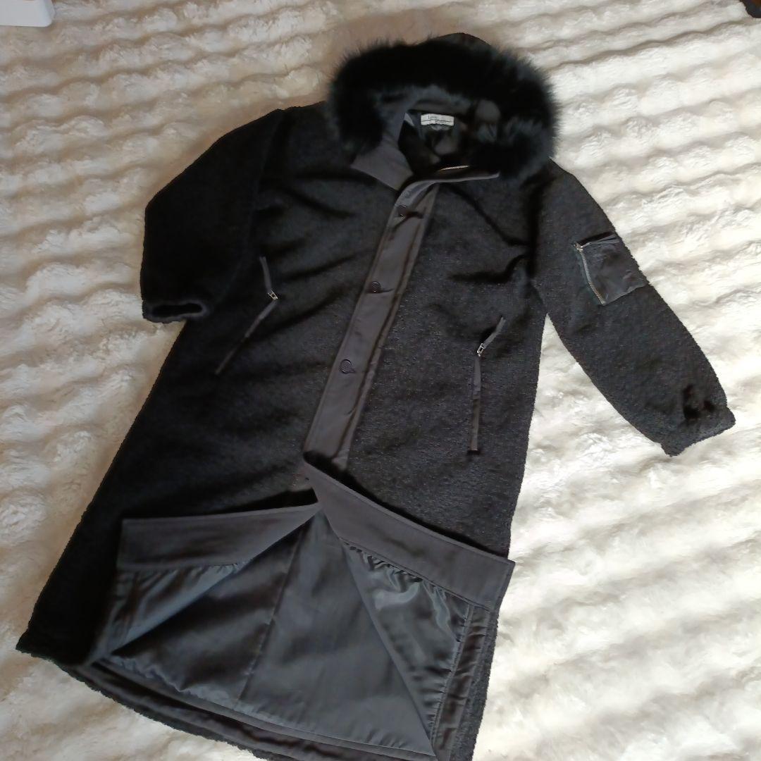 LASUD MILITARY ラシュッド ファーフーデッドボアコートBLACK❦