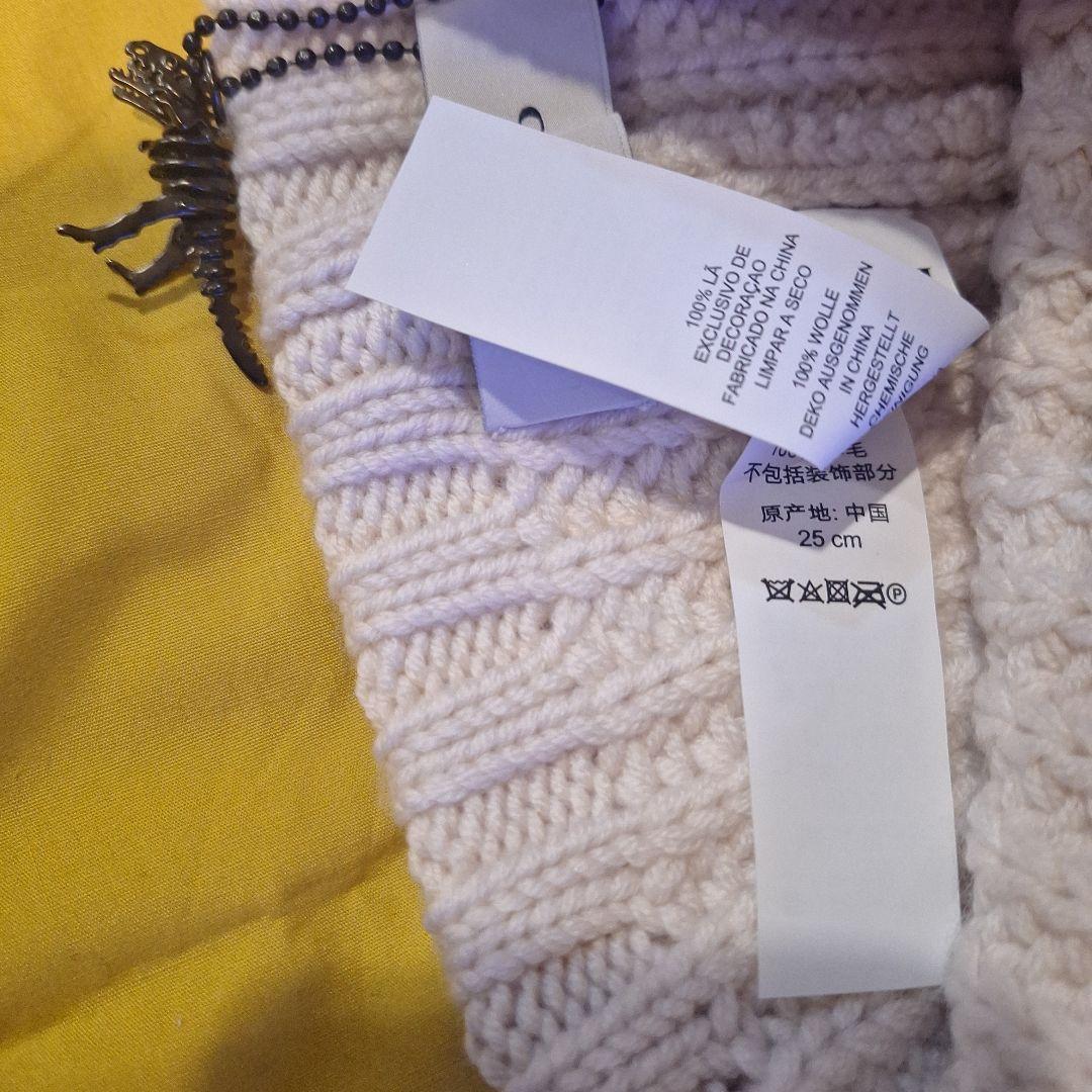 恐竜刺繍付きホワイトニット帽