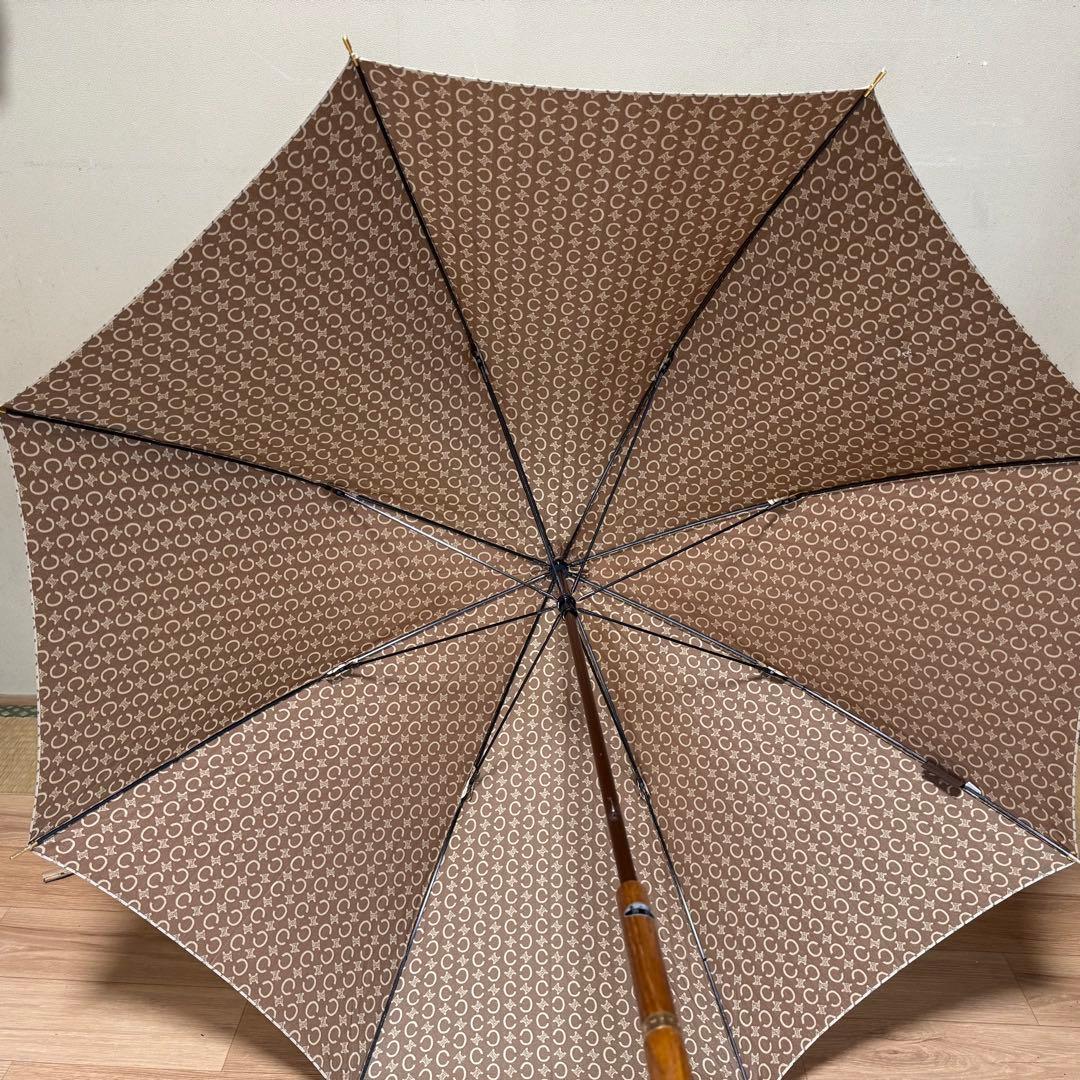 美品 CELINE セリーヌ Cマカダム総柄 長傘 ロゴ金具付き 雨傘