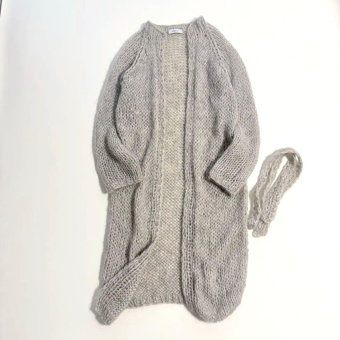 【美品】Maiamiモヘア ロングカーディガン　グレー　ベルト付き