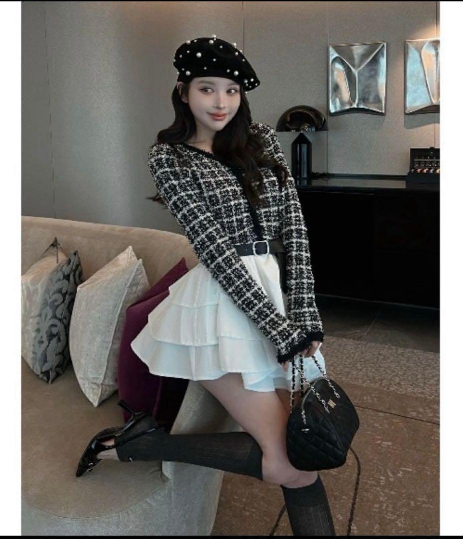 Darich ボリュームフリルツイードニットミニワンピース　新品未使用タグ付き