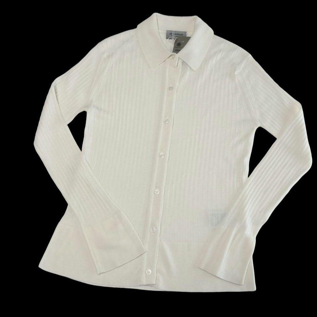 レディース ジョンスメドレー メリノウール リブ編み 襟付きカーディガン