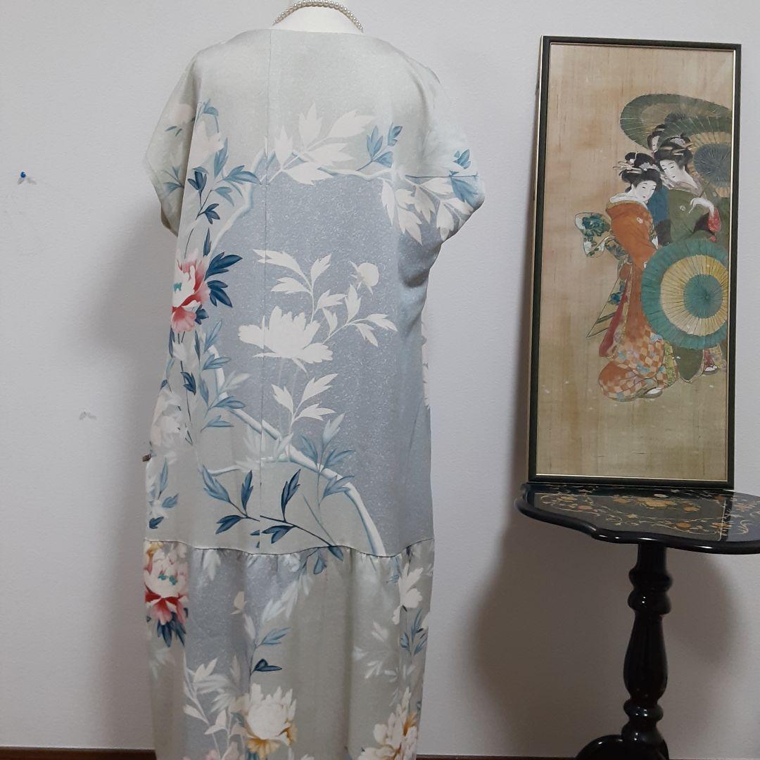 お値下げ……リメイク着物ロングワンピースボレロ付きＬ正絹