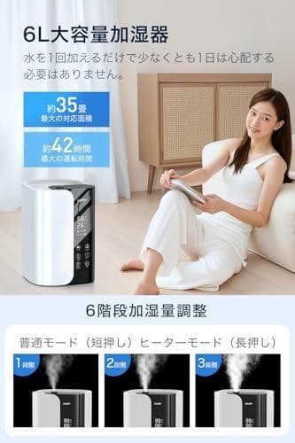 加湿器 大容量 6L 【2026年新モデル・5重除菌・加熱式】 超音波式 加po