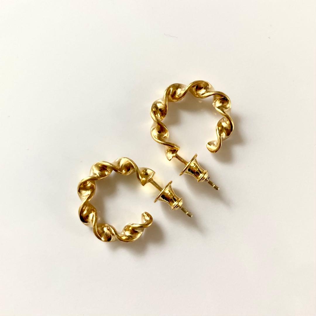 両耳　ゴールド　21mm フープピアス　18k BWL シルバー925