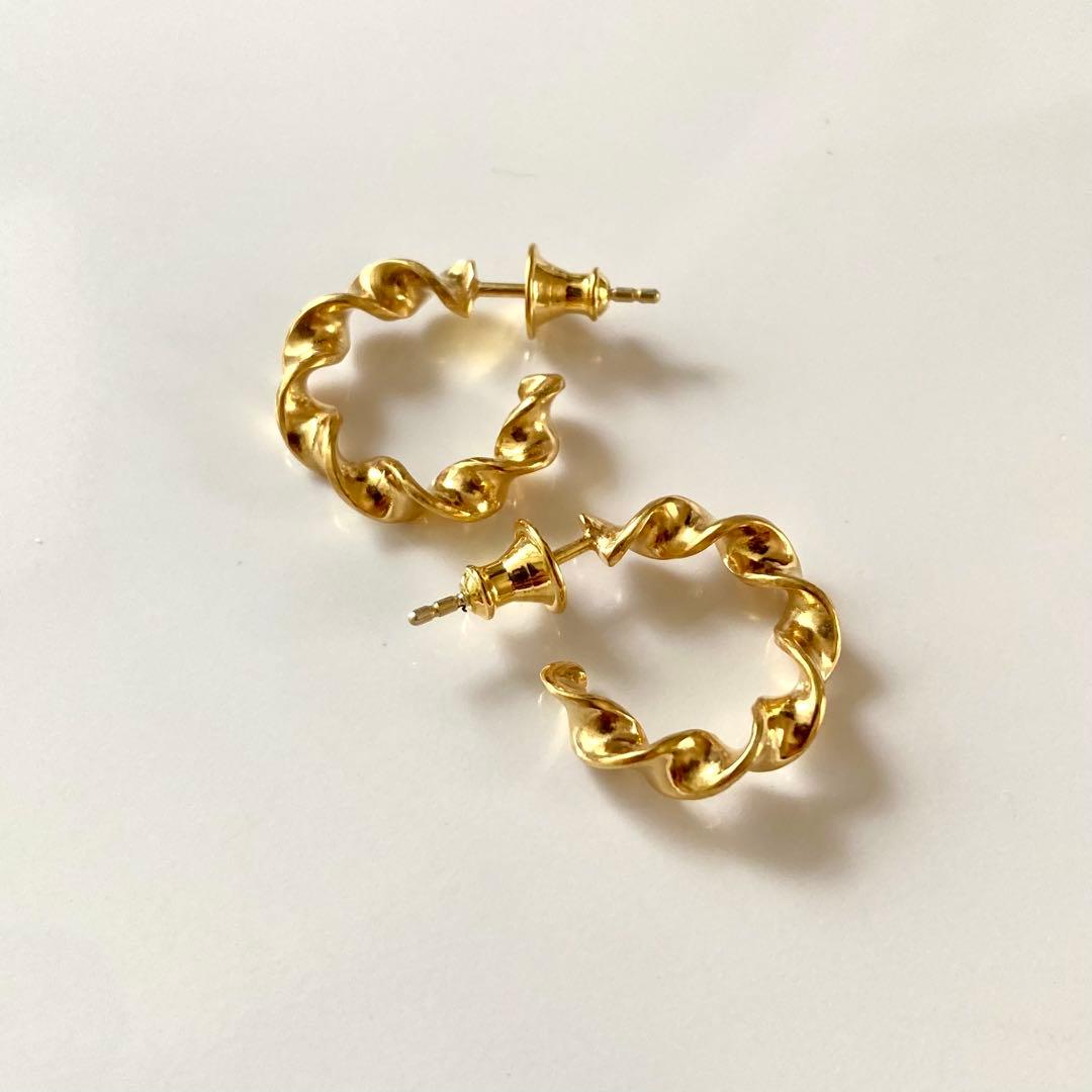 両耳　ゴールド　21mm フープピアス　18k BWL シルバー925