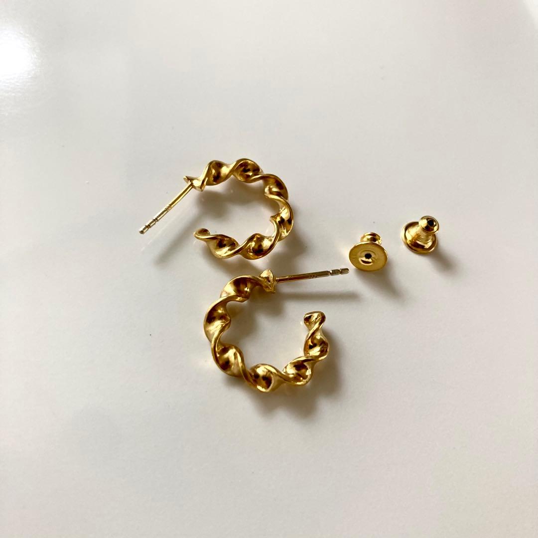 両耳　ゴールド　21mm フープピアス　18k BWL シルバー925