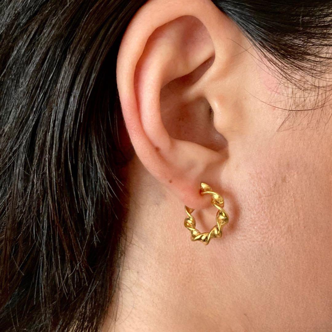 両耳　ゴールド　21mm フープピアス　18k BWL シルバー925