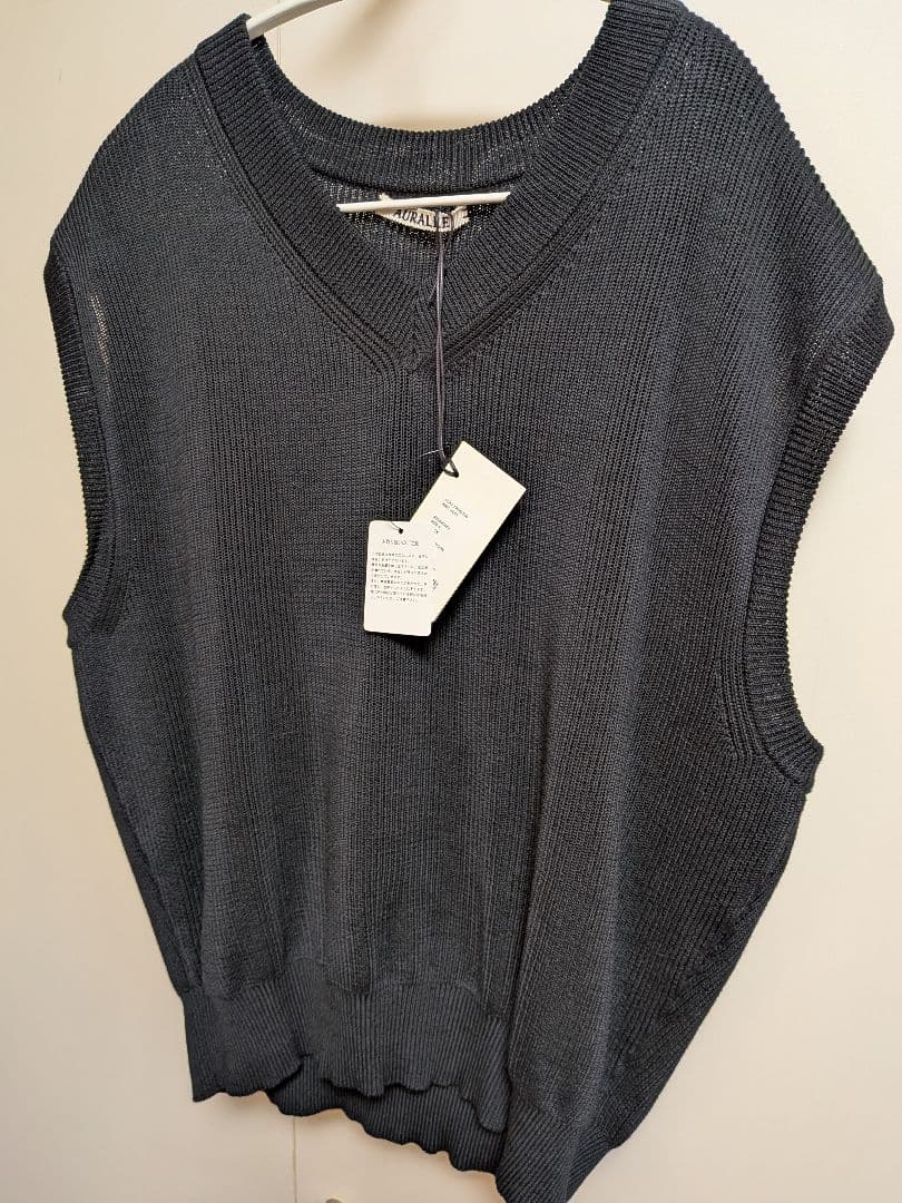 新品 AURALEE FLAT YARN RIB KNIT VEST 黒 4
