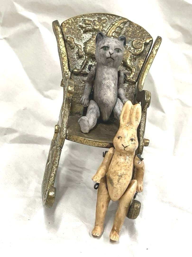 ［O82］ビスクドール うさぎ 猫 2体セット ミニョネット オールビスク