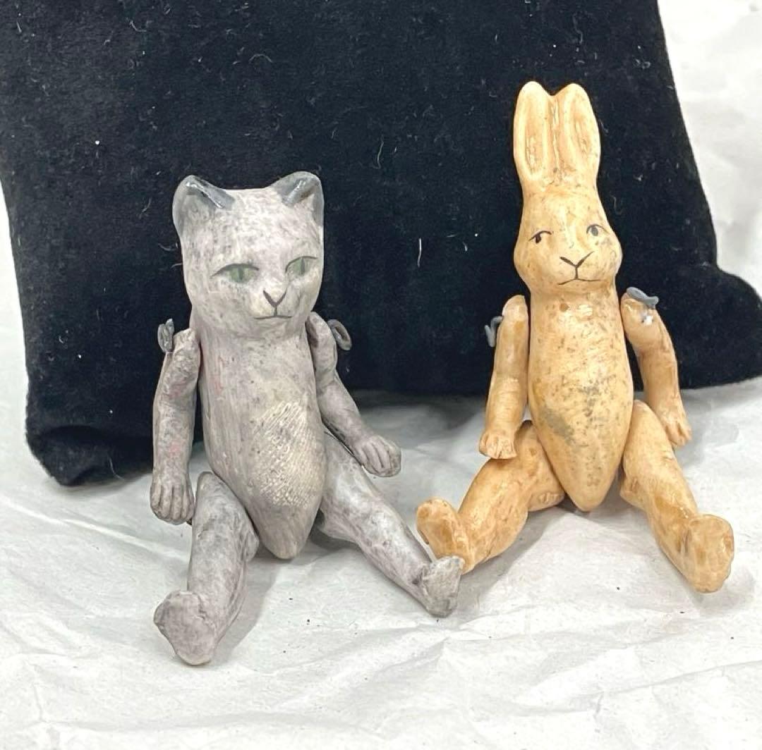 ［O82］ビスクドール うさぎ 猫 2体セット ミニョネット オールビスク