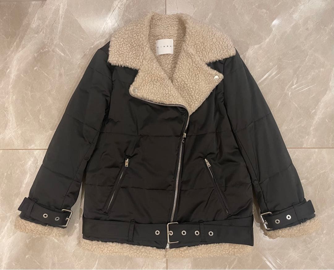 【美品】CINOH パディングバイカージャケット38コートブルゾンブラック