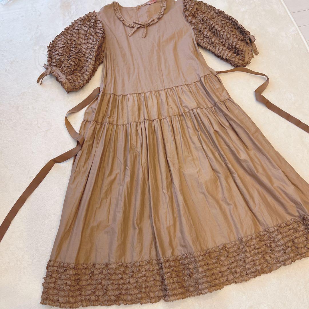 【美品】ピンクハウス 綿ローンフリル使いワンピース　ローズジャム瓶シリーズ