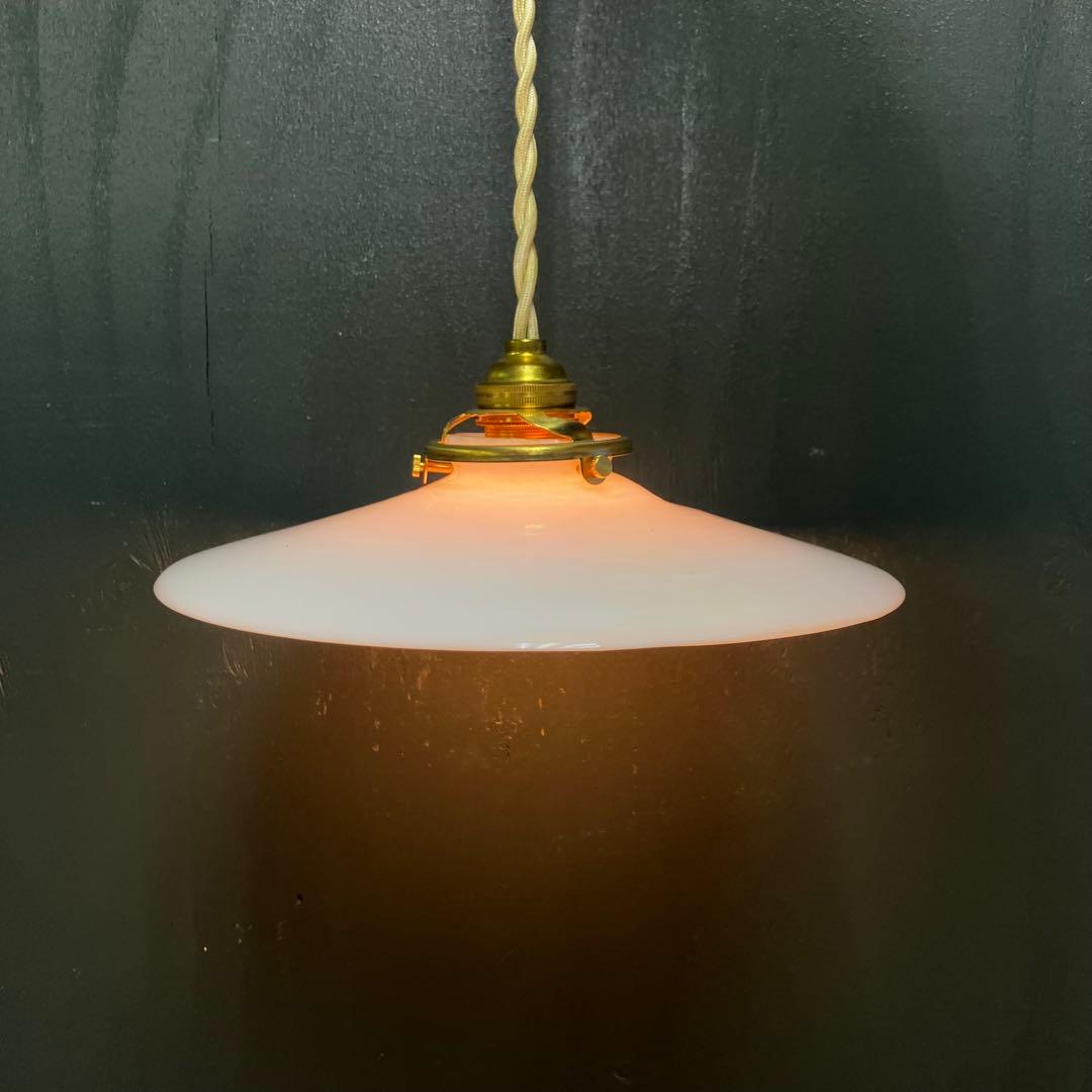 アンティーク　乳白色ガラスシェード　ペンダントライト　レトロ　大正レトロ　電笠④