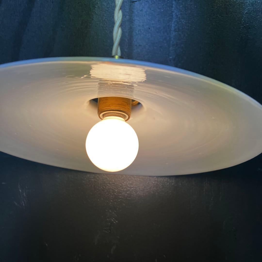 アンティーク　乳白色ガラスシェード　ペンダントライト　レトロ　大正レトロ　電笠④