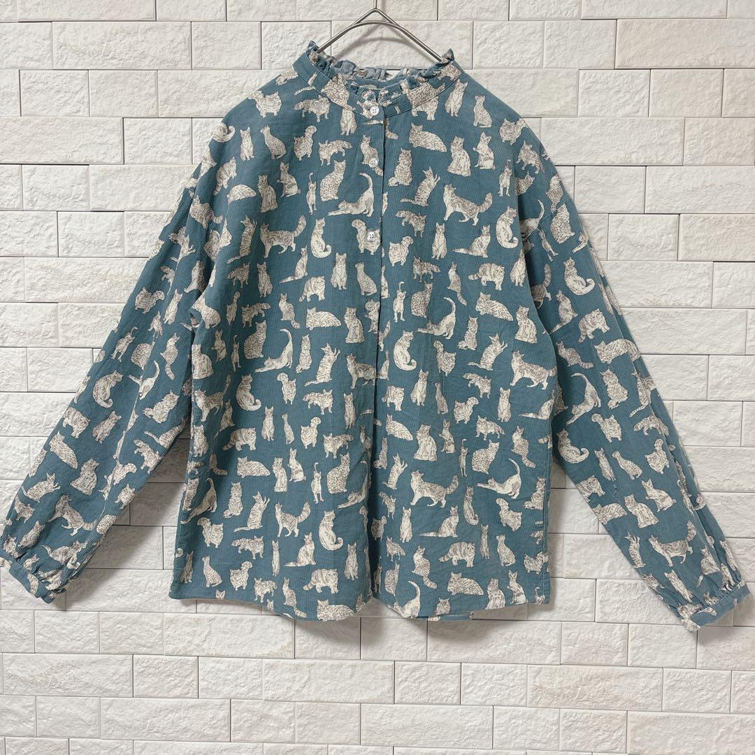 シャワーパーティ×リバティ　長袖シャツ 猫　ネコ　MEOW ミャオウ