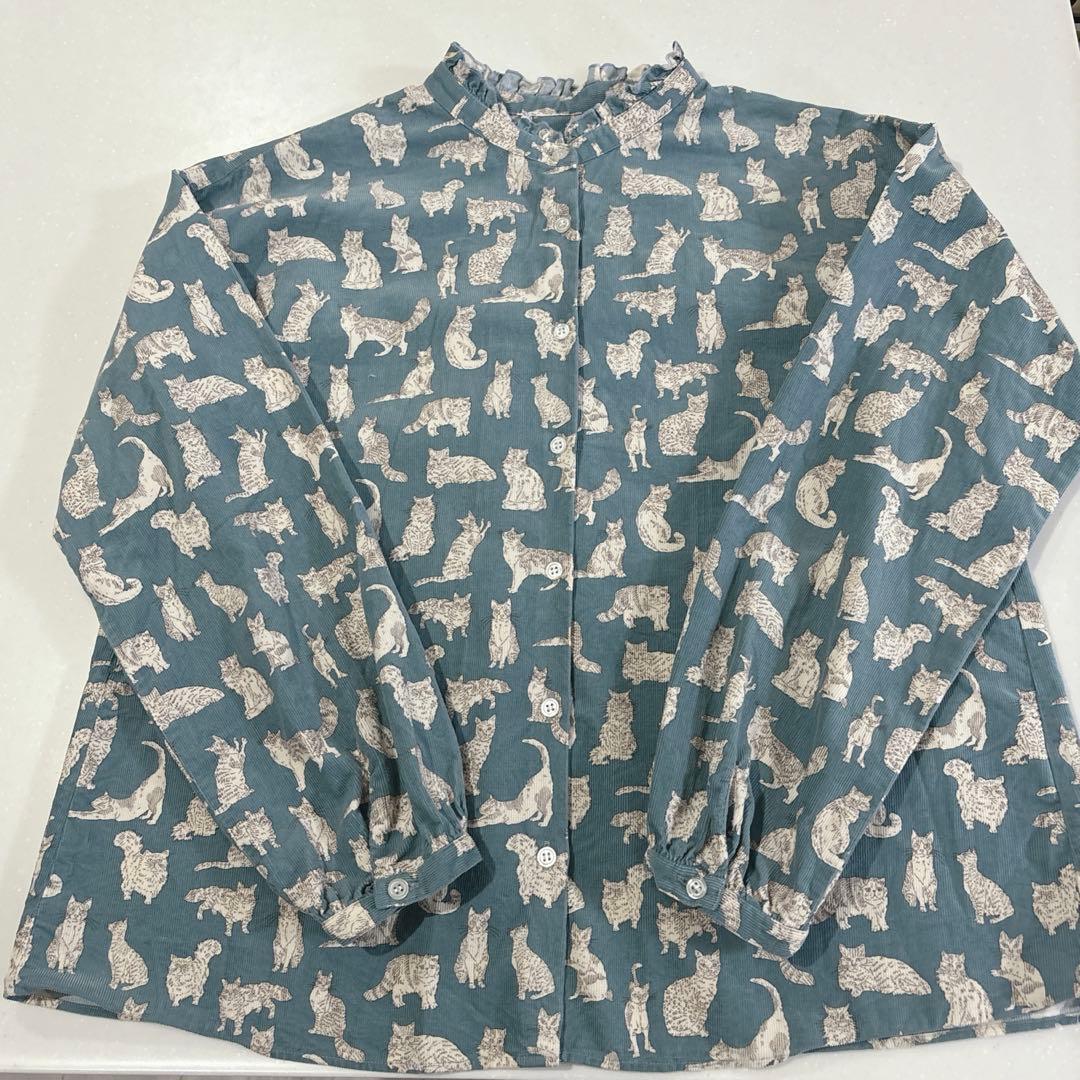 シャワーパーティ×リバティ　長袖シャツ 猫　ネコ　MEOW ミャオウ