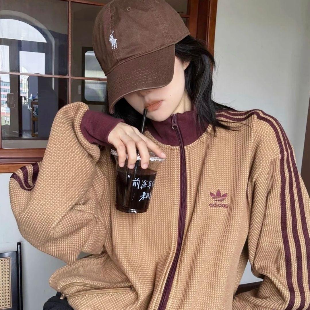 【日本未発売】ワッフルトラックジャケット　ブラウン　Mサイズ　★男女兼用